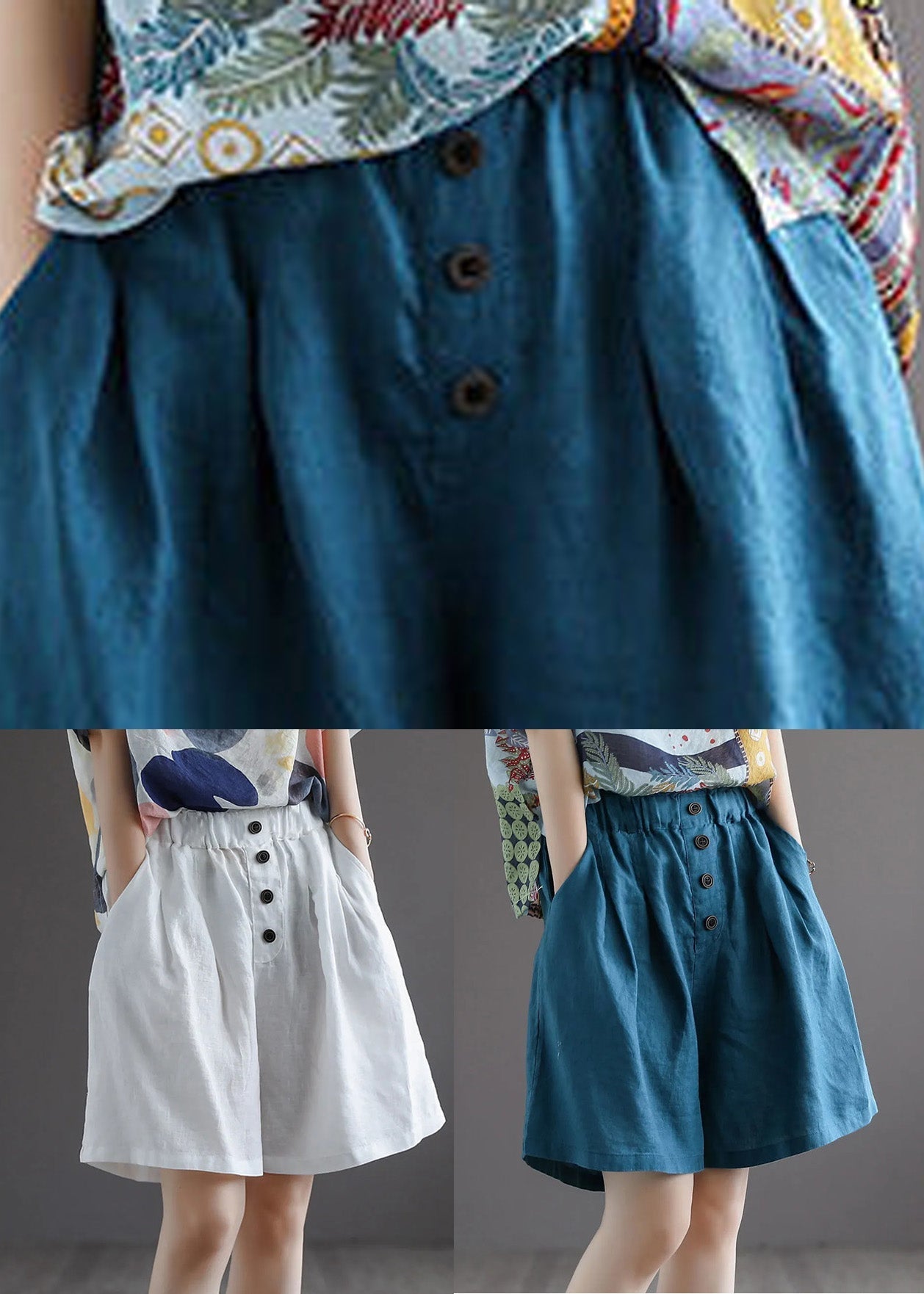 White Button Wide Leg Shorts