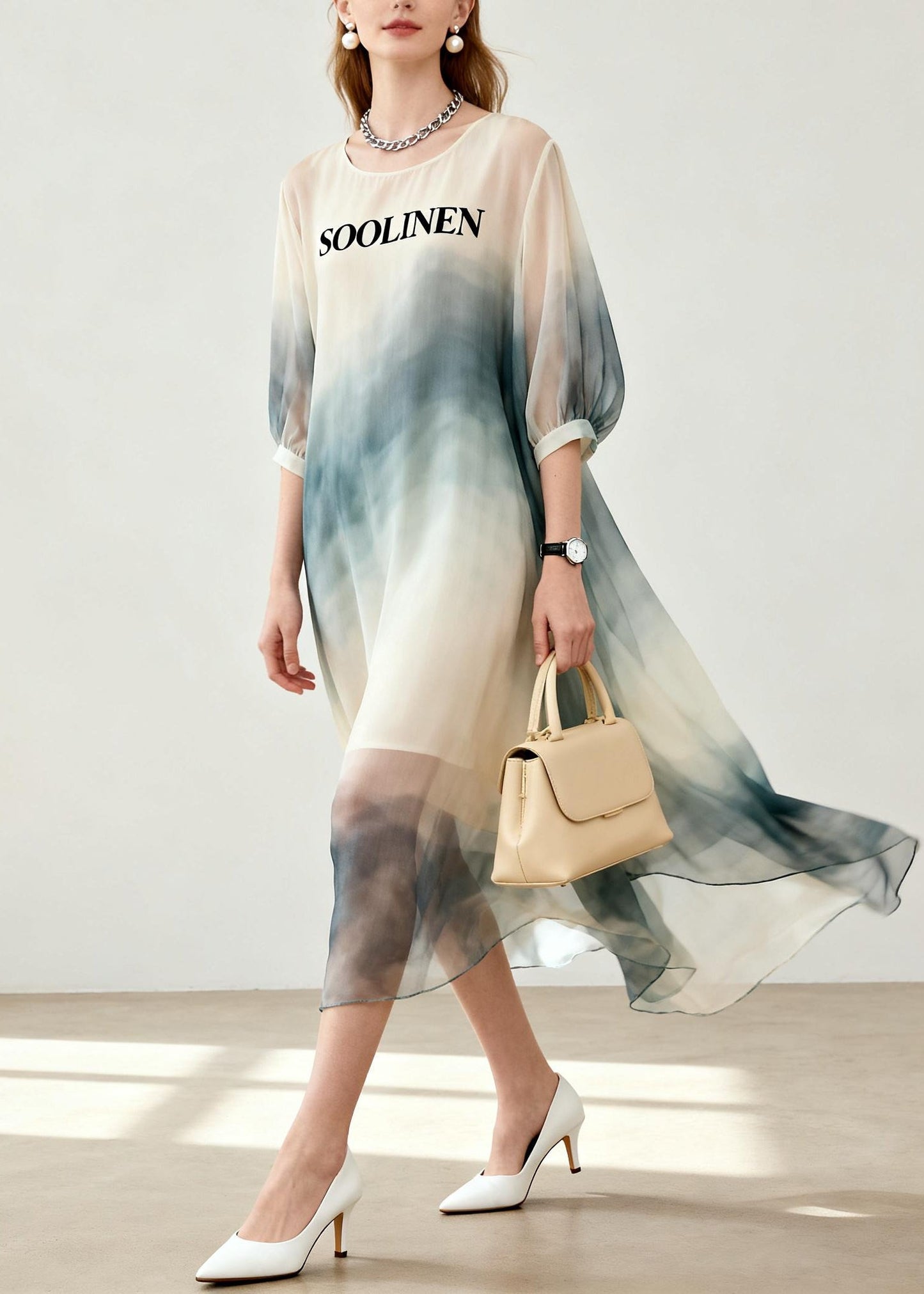 Beige Tie Dye Chiffon Vacation Dresses Summer