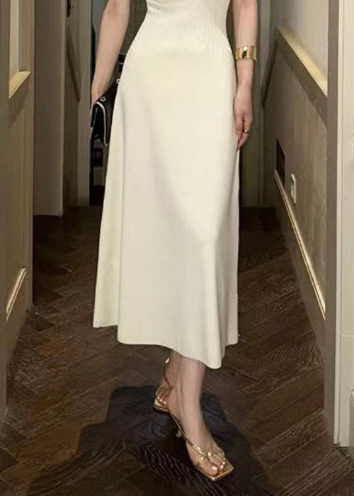 Beige V Neck Cotton Long Dresses Sleeveless