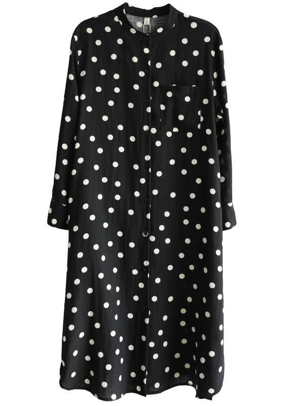 Black Dot Button Spring Maxi Dress