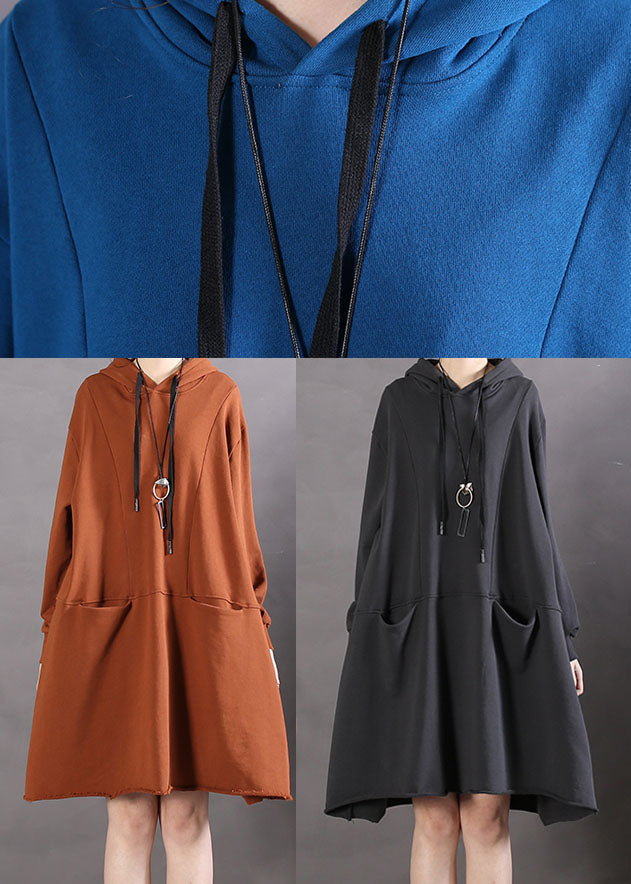 Black Hooded Patchwork Cotton Sweatshirts Spring Dress