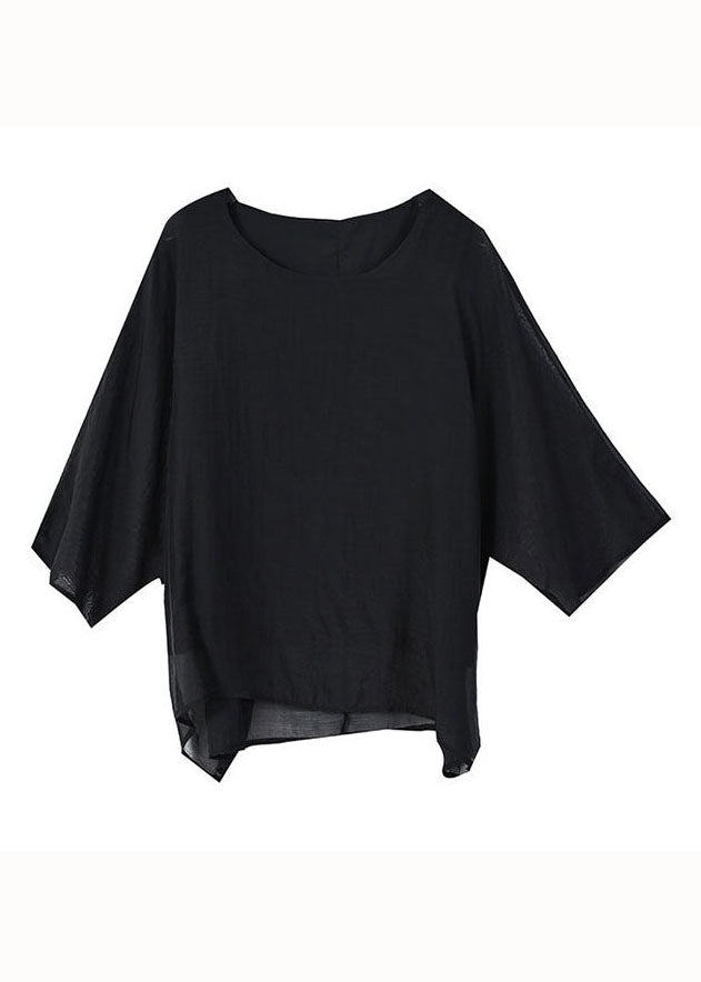 Black O Neck Patchwork Silk Tops Summer