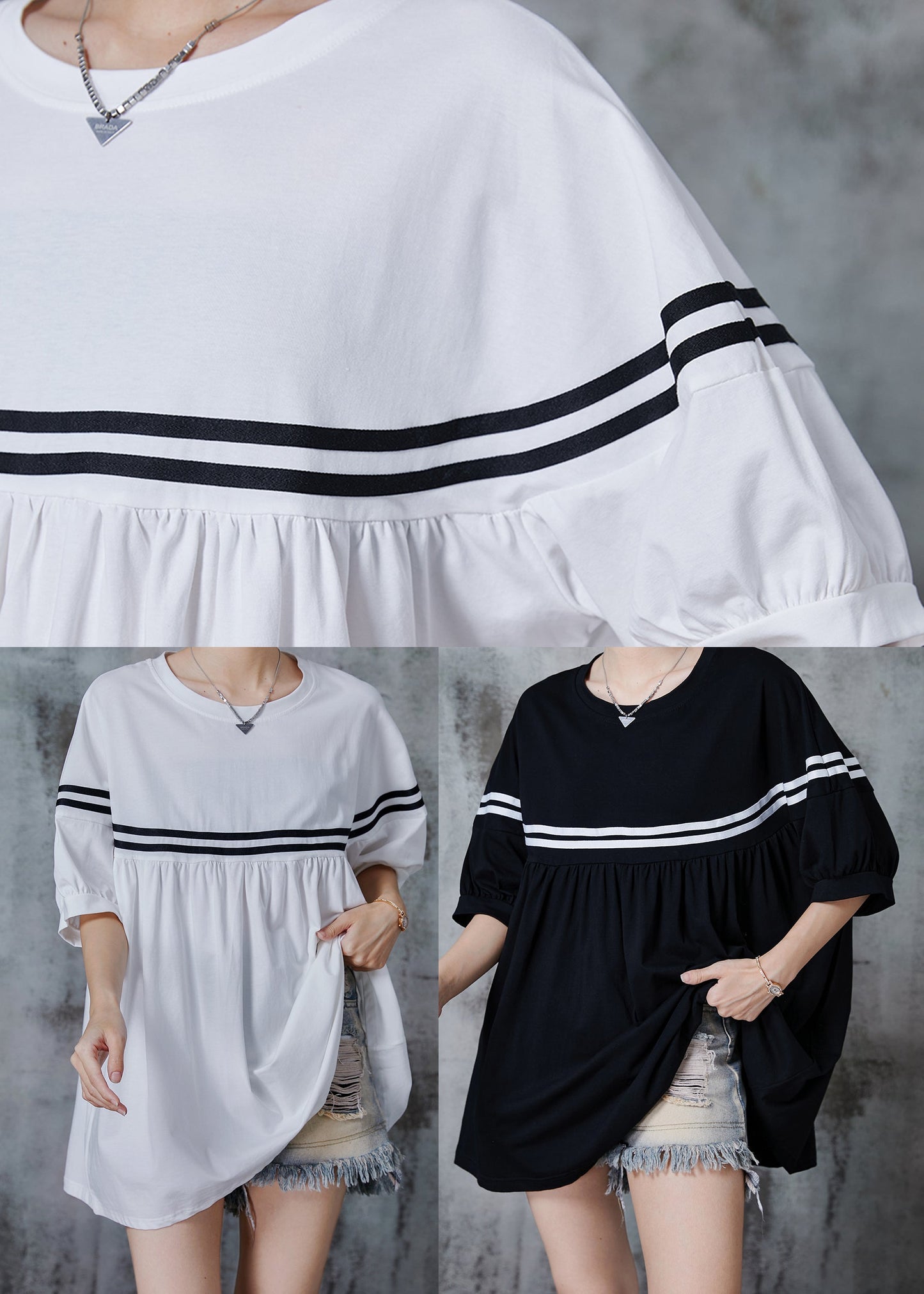 Black Oversized Striped Cotton Tanks Summer