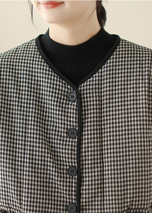 Black Plaid Fine Cotton Filled Parka Winter