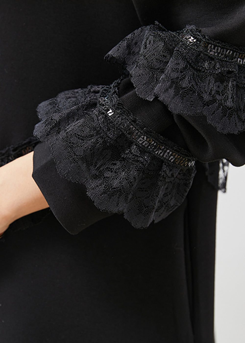 Black Ruffles Patchwork Cotton Sweatshirts Dress Spring