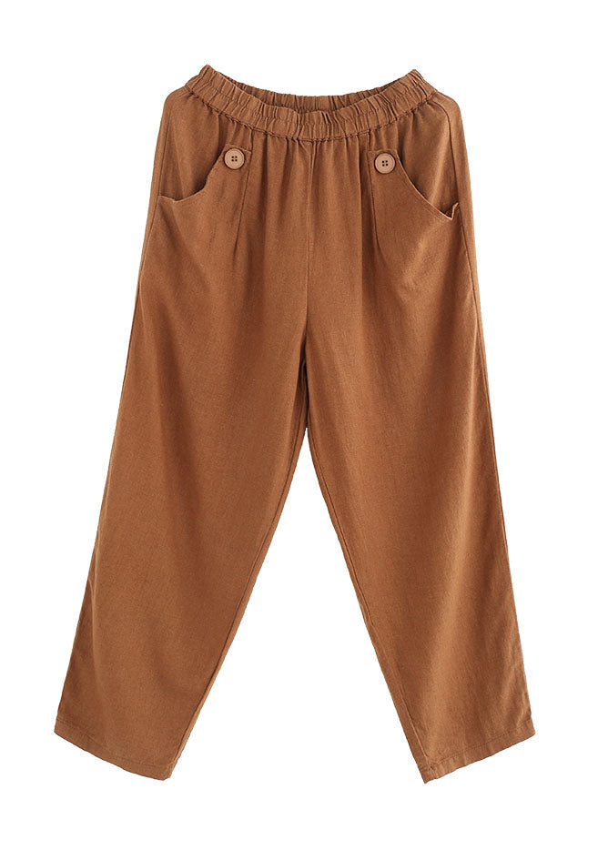 Corduroy Pleated Elastic Waist Side Pockets Pants