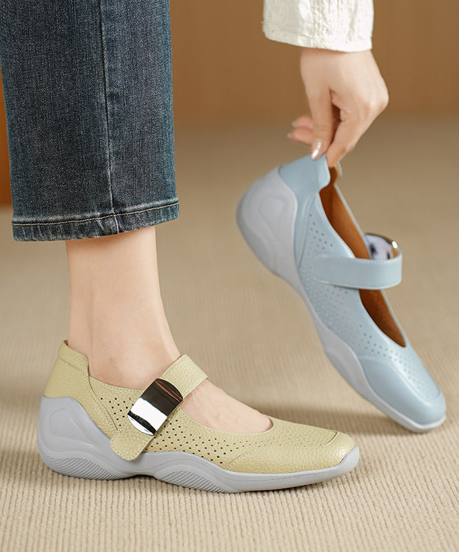 Faux Leather Flat Shoes Buckle Strap Hollow Out Flat Feet Shoes