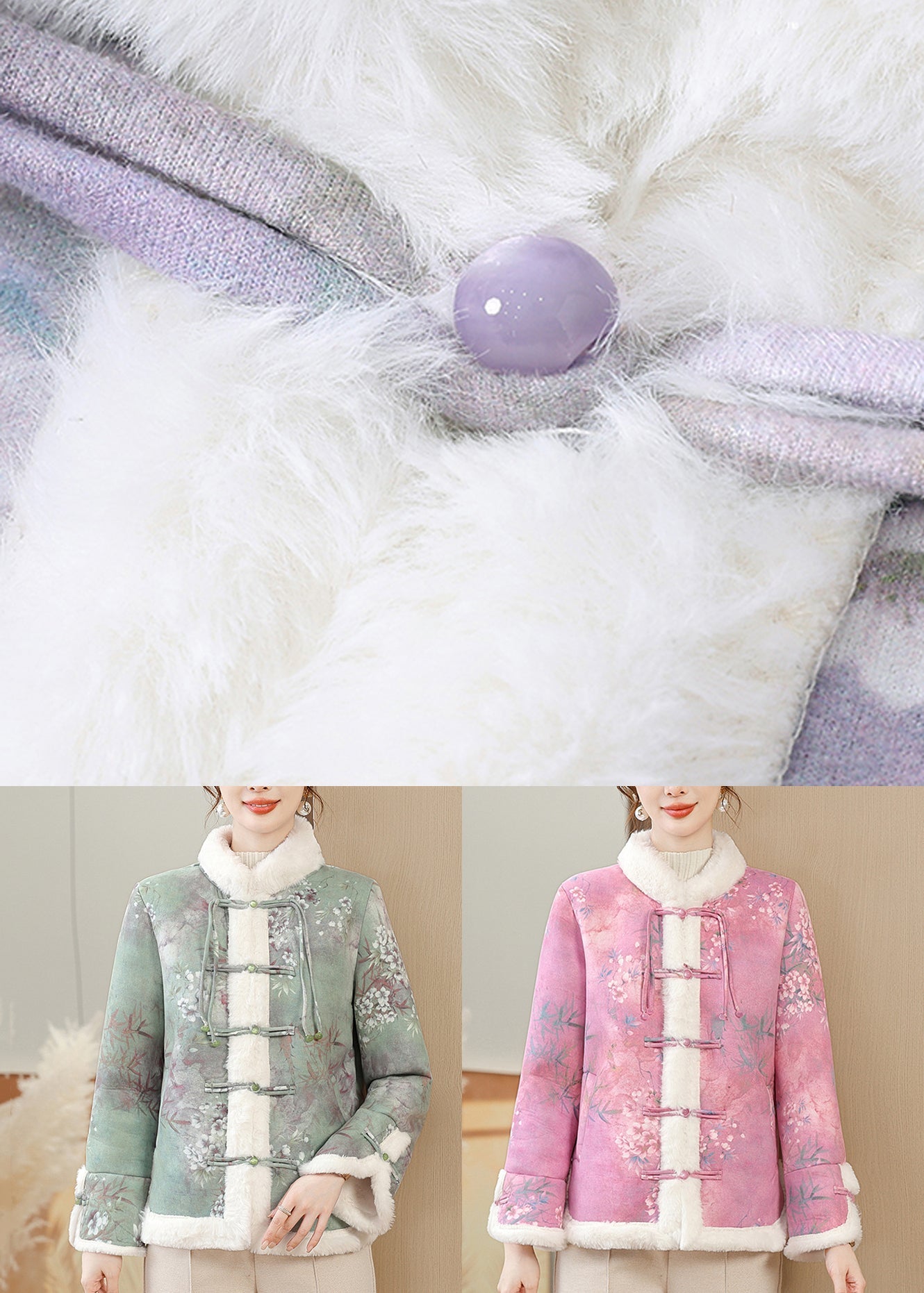 Green Fur Collar Patchwork Warm Fleece Parkas Winter