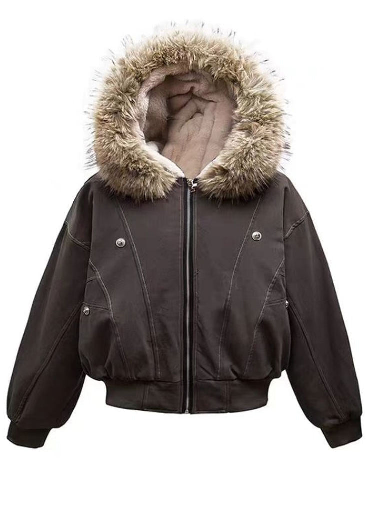 Grey Oversized Patchwork Warm Fleece Hoodies Outwear Winter