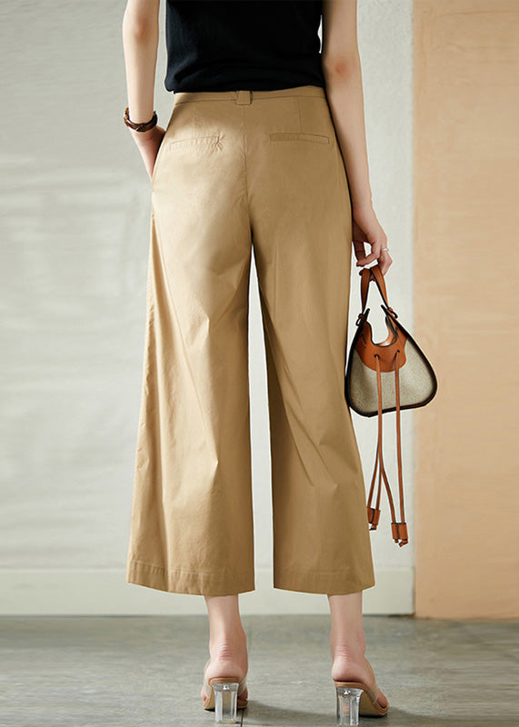 Khaki High Waist Button Crop Pants Summer
