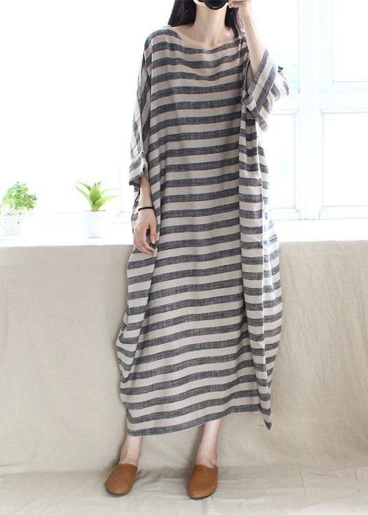 O Neck Pockets Runway Striped Dresses