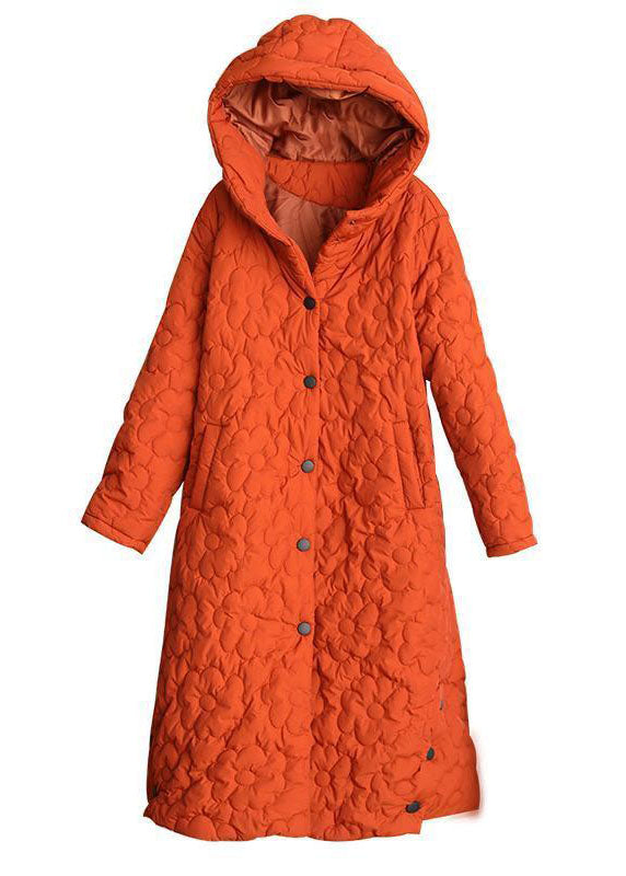 Orange Hooded Color Fine Cotton Filled Puffers Jackets Winter