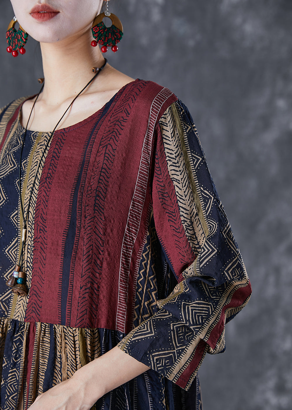 Oversized Print Linen Vacation Dress Fall