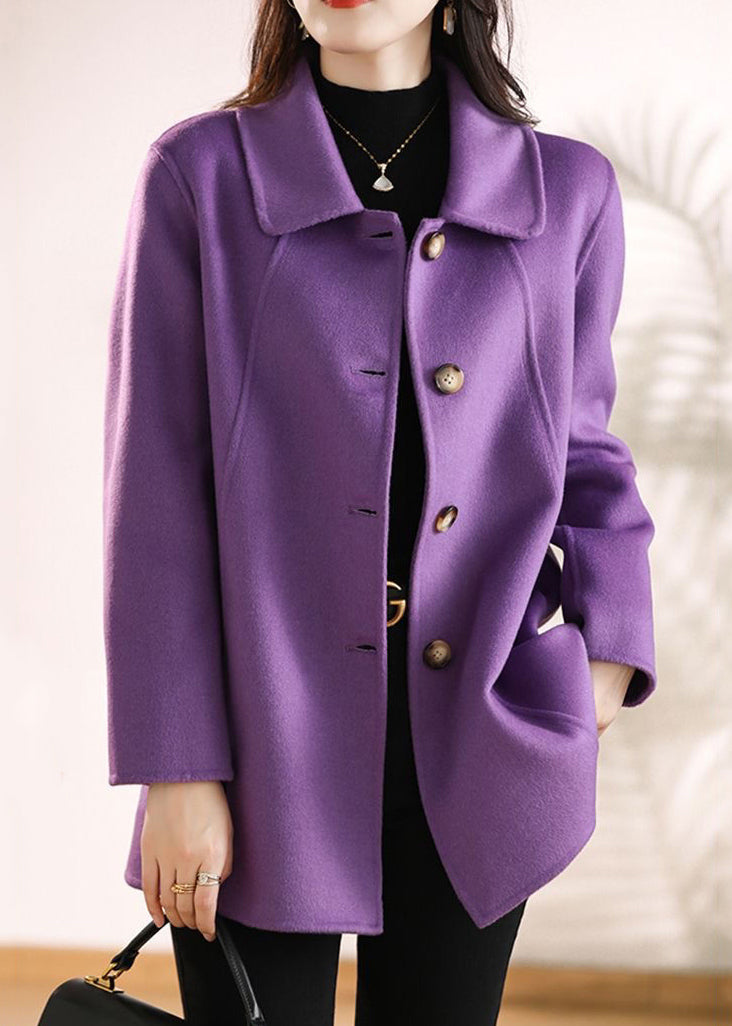 Purple Peter Pan Collar Button Woolen Coats Fall