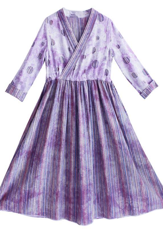 Purple Striped Quilting Dresses Patchwork Two Ways to Wear Long Spring Dress