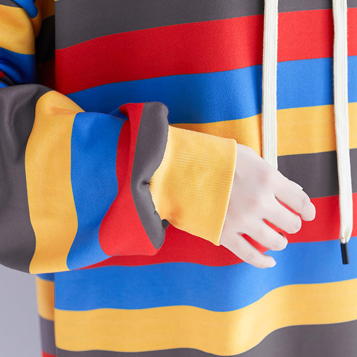 Striped Hooded Dresses Female Loose Pullover Dress
