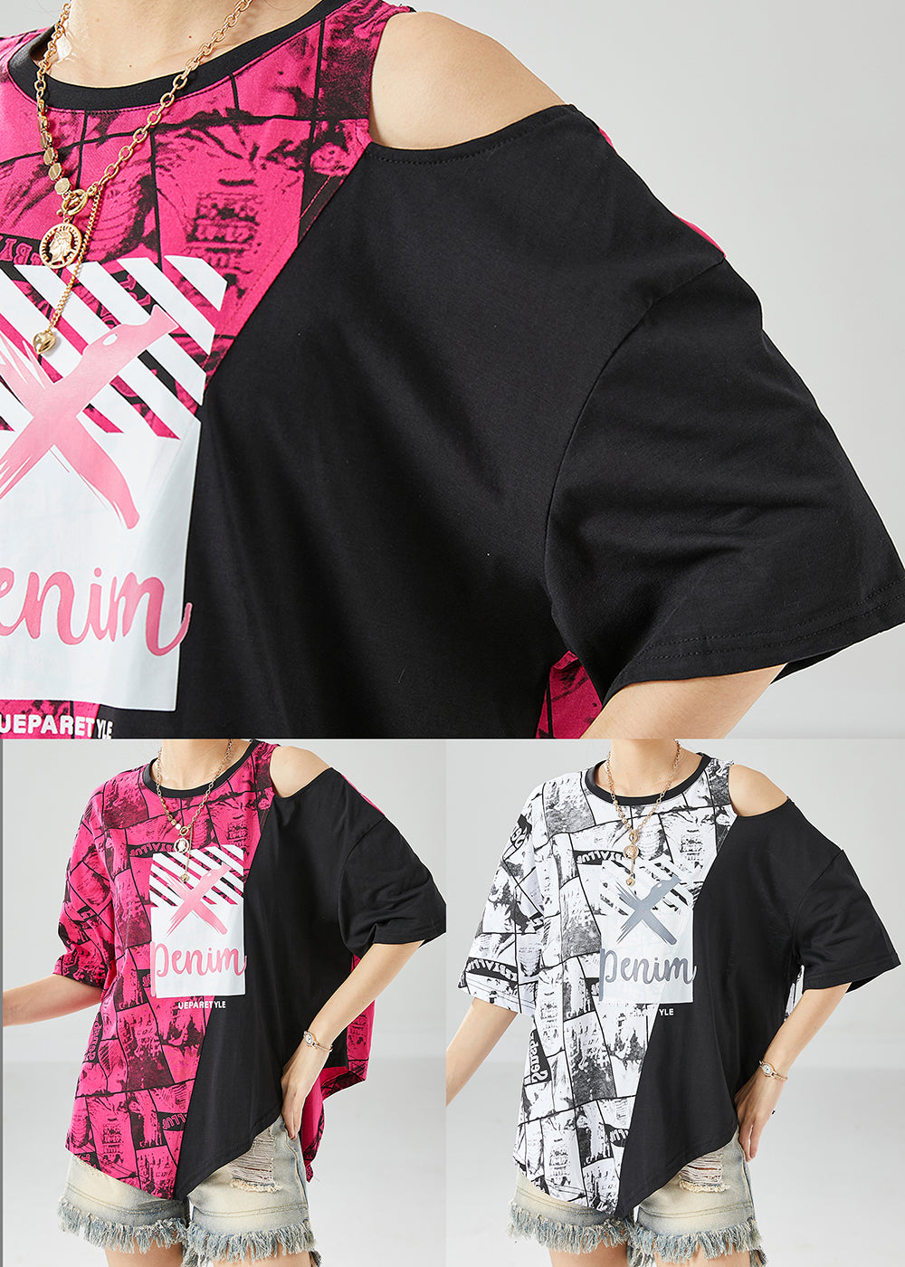 White Asymmetrical Design Cold Shoulder Cotton Tops Summer