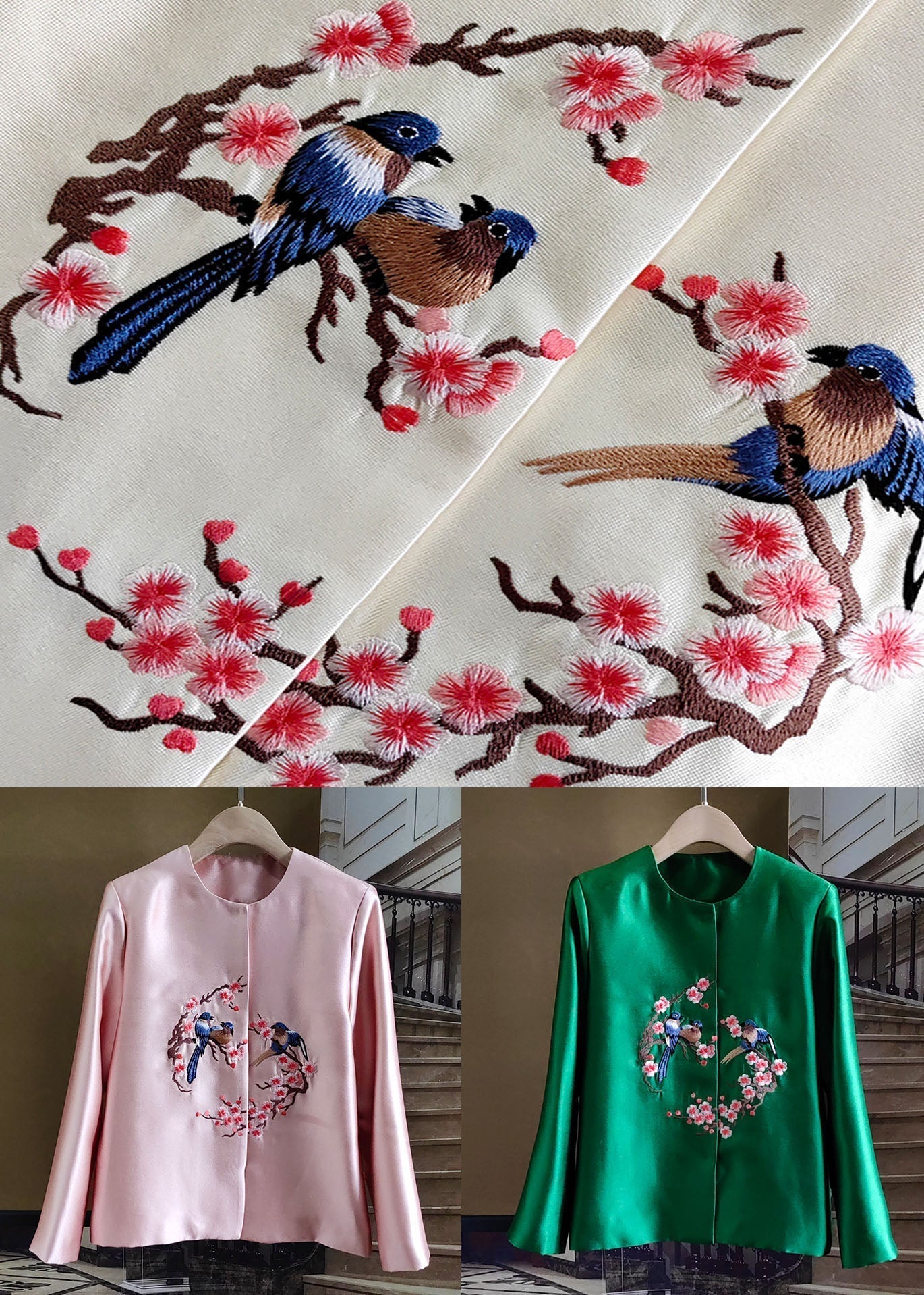 White Embroideried Patchwork Silk Outwear Long Sleeve