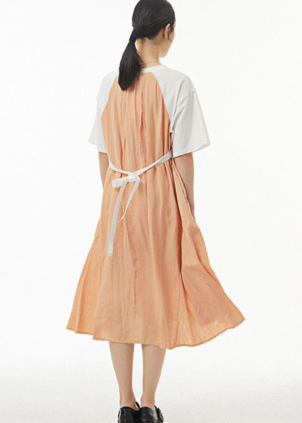 White O Neck Patchwork False Two Pieces Cotton Dress Summer