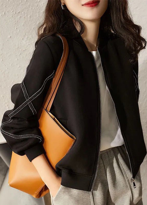 Wine Red Zip Up Patchwork Cotton Coats Fall