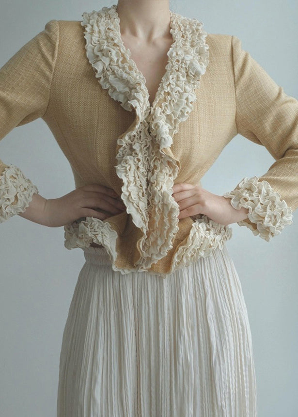 Yellow Ruffled Patchwork Cotton Jacket Spring