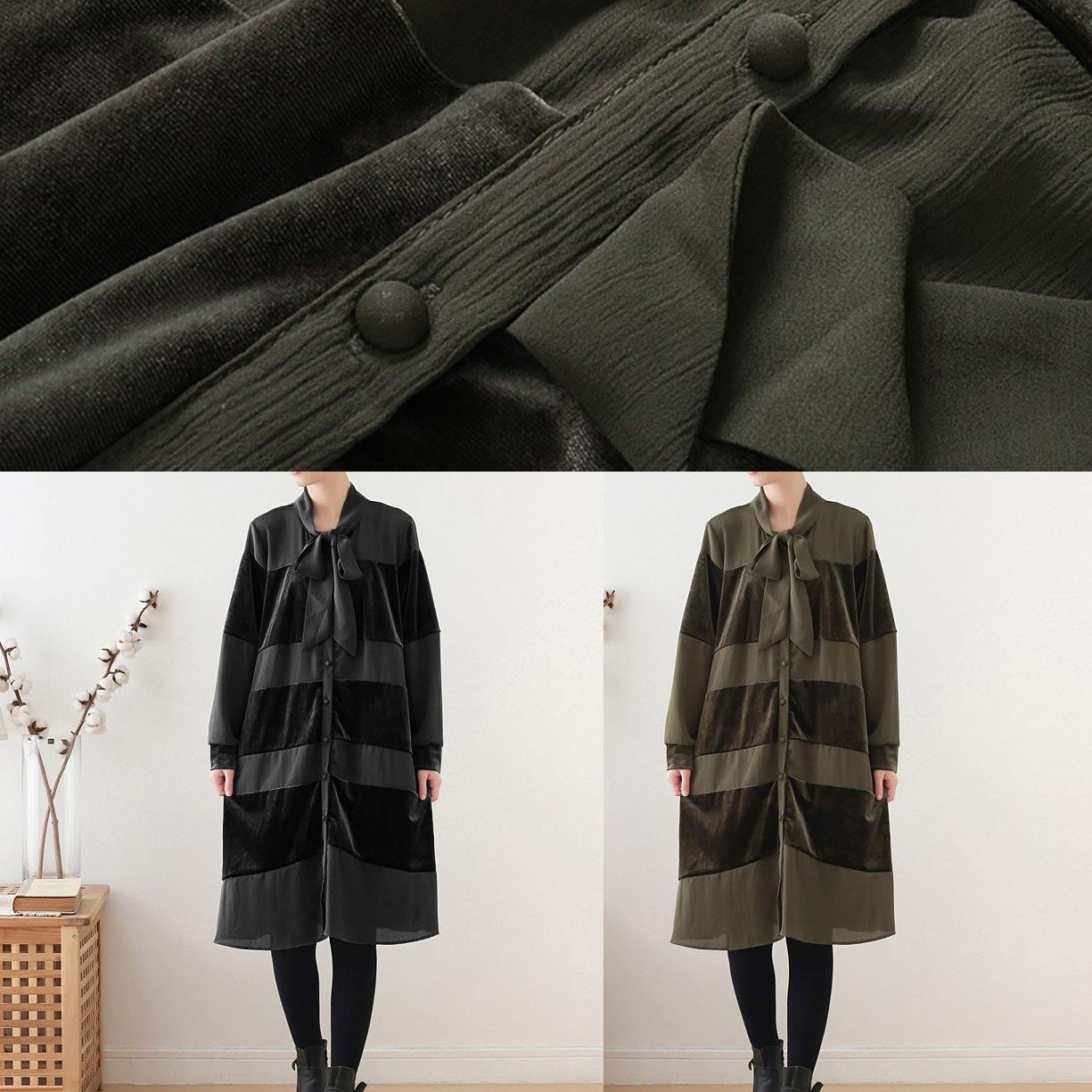 Black Tunics O Neck Patchwork Robes Fall Dresses