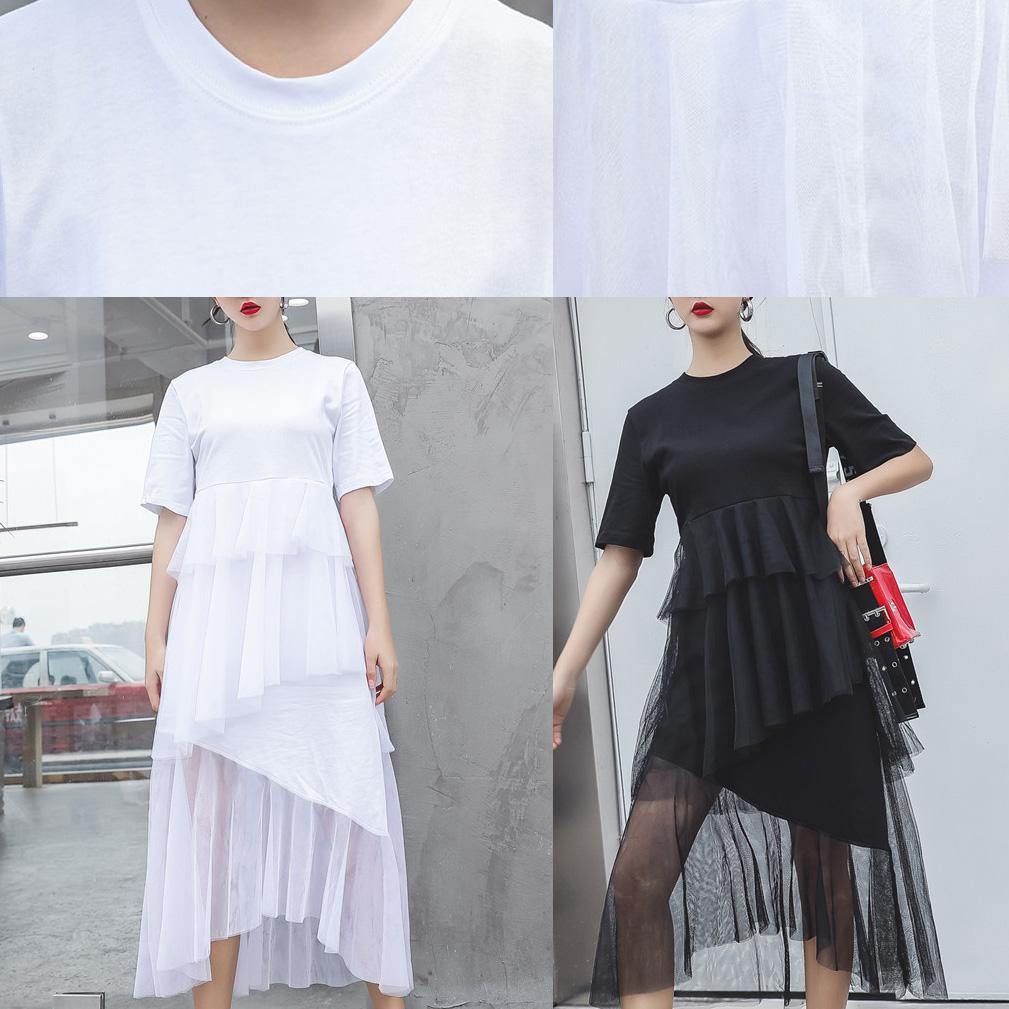 Black Cotton Clothes Patchwork Tulle Maxi Summer Dresses