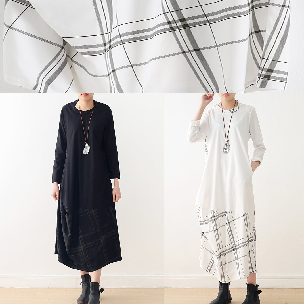Black Cotton Quilting Clothes Fitted Pattern O Neck False Two Pieces Maxi Spring Dresses