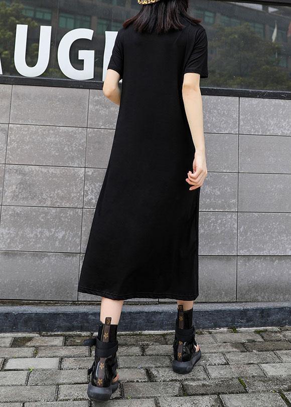 Black Cotton Tunic Dress Hollow Out Art Summer Dresses