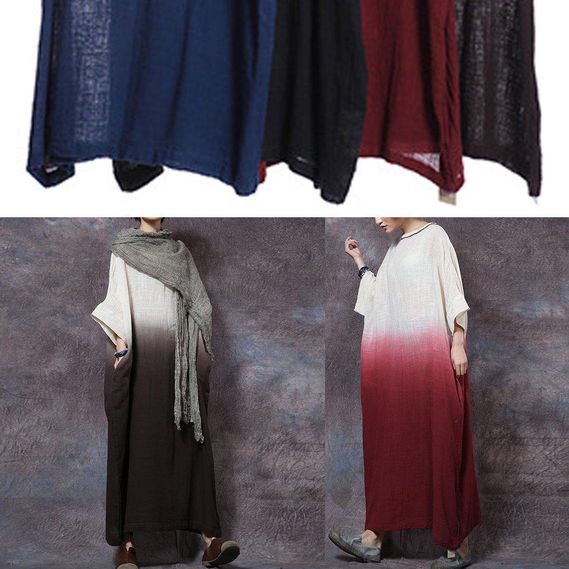 Gradient Color Linen Robes Tunic Tops Chocolate Dress Summer