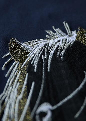 Navy Cotton Outfit O Neck Embroidery Oversized Summer Dress