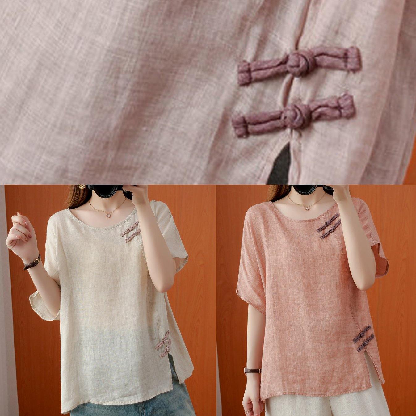 O Neck Chinese Button Clothes for Photography Light Pink Tops
