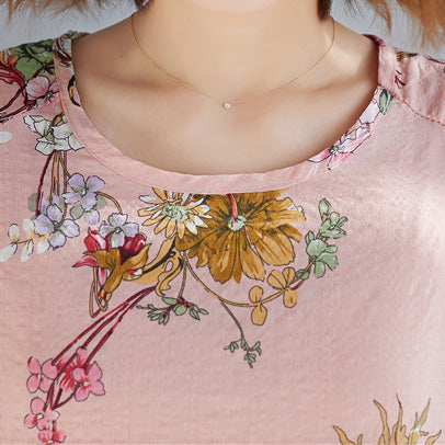 Pink Linen Top Silhouette Outfits O Neck Cinched Tops