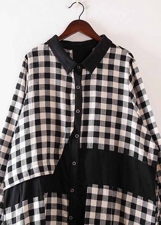 Plaid Cotton Clothes for Lapel Collar Art Autumn Shirt Dress