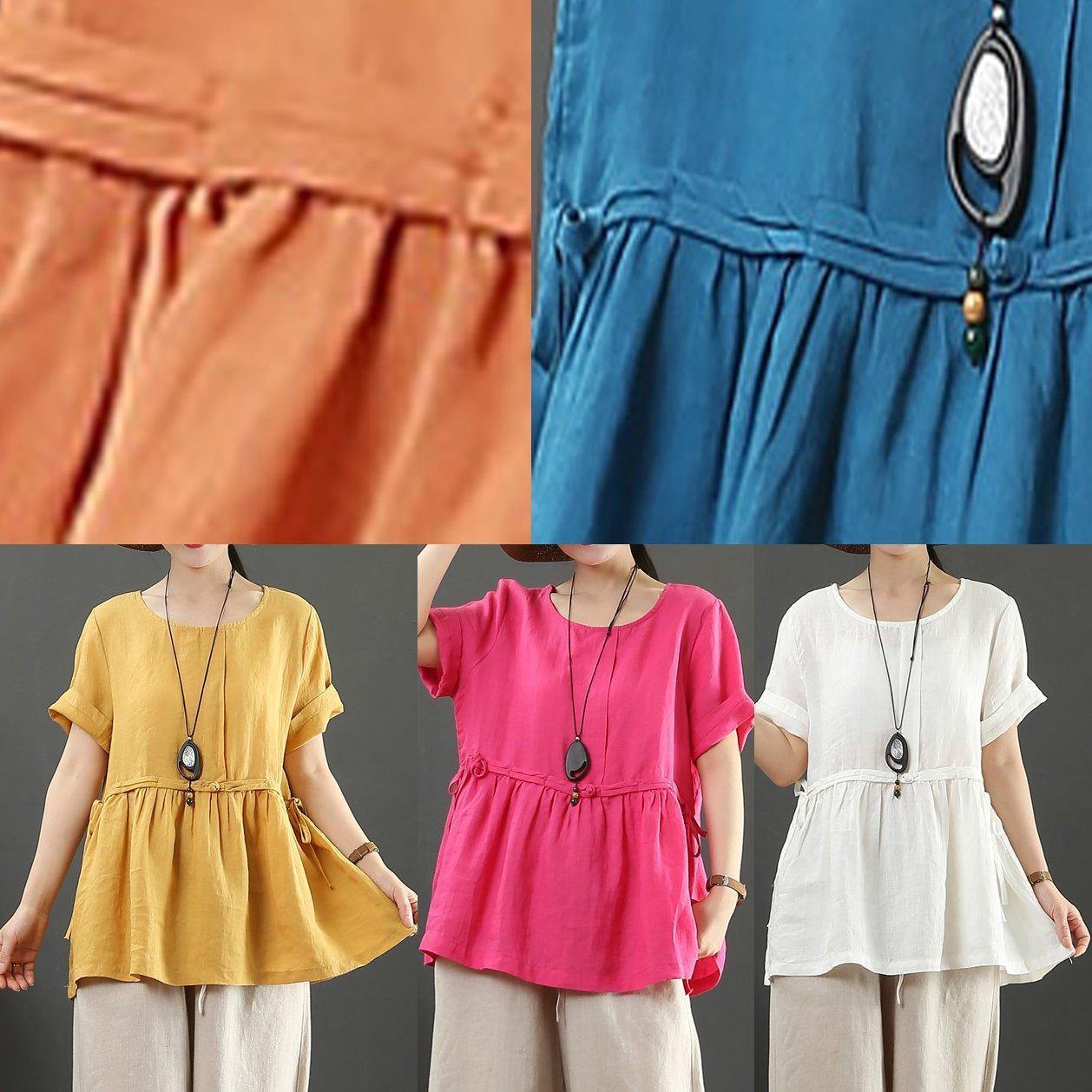 Rose Linen Linen Tops O Neck Clothing Summer Shirts
