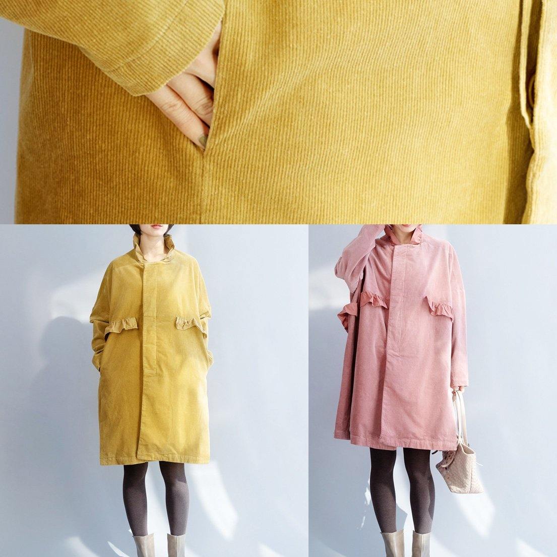 Side Open Fine Ruffles Collar Clothes Yellow Short Outwears