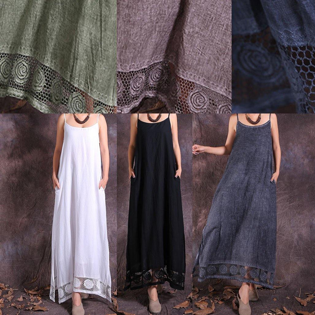 Side Open Linen Dress Fabrics Khaki Sleeveless Dresses Summer