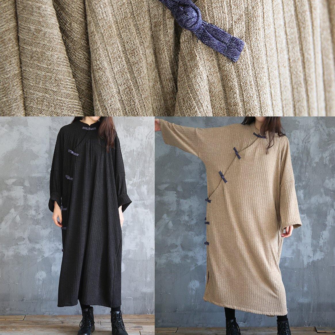 Stand Collar Sweater Fall Dress Outfit Beige Baggy Sweater Dress