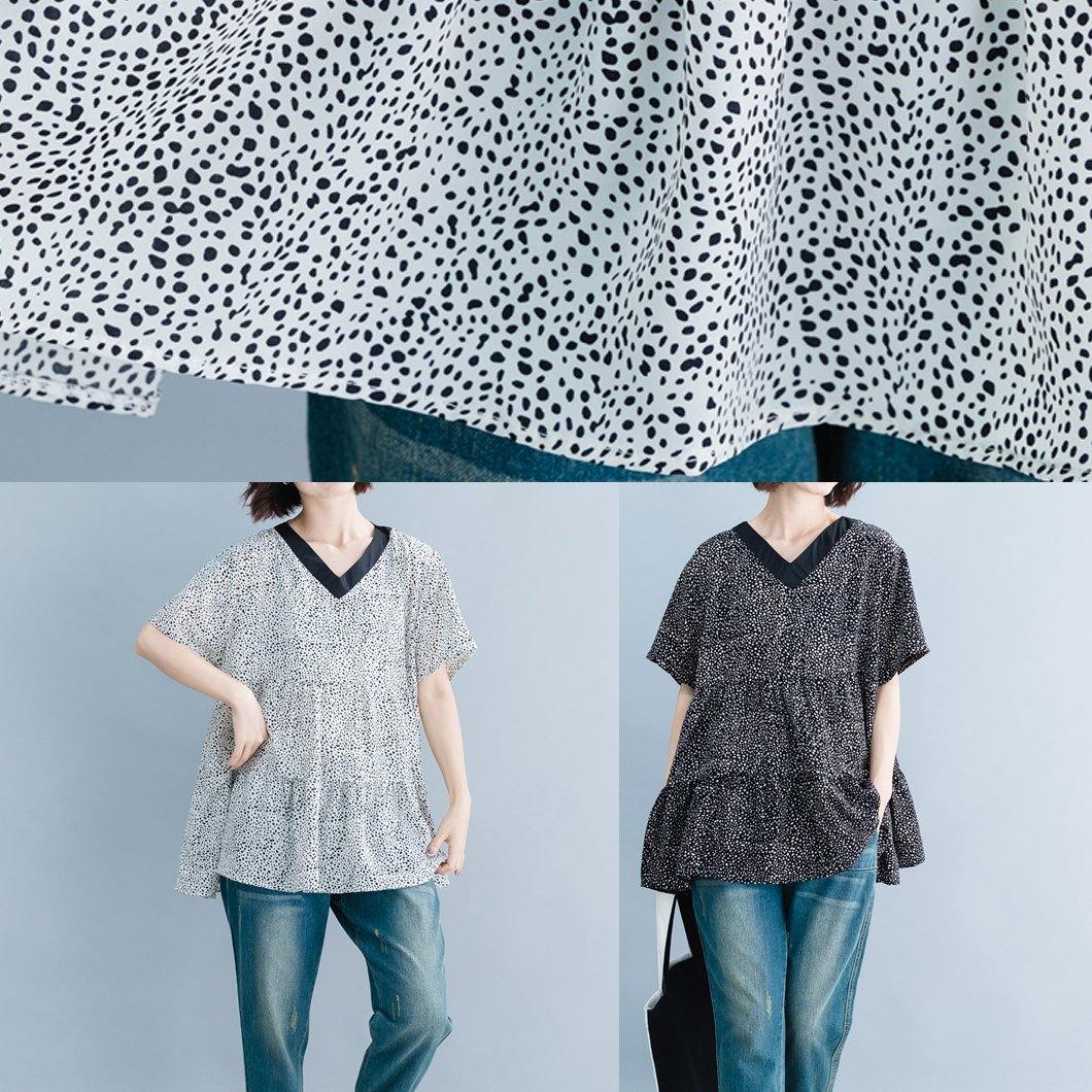 V Neck Clothes for Wardrobes White Dotted Top Summer