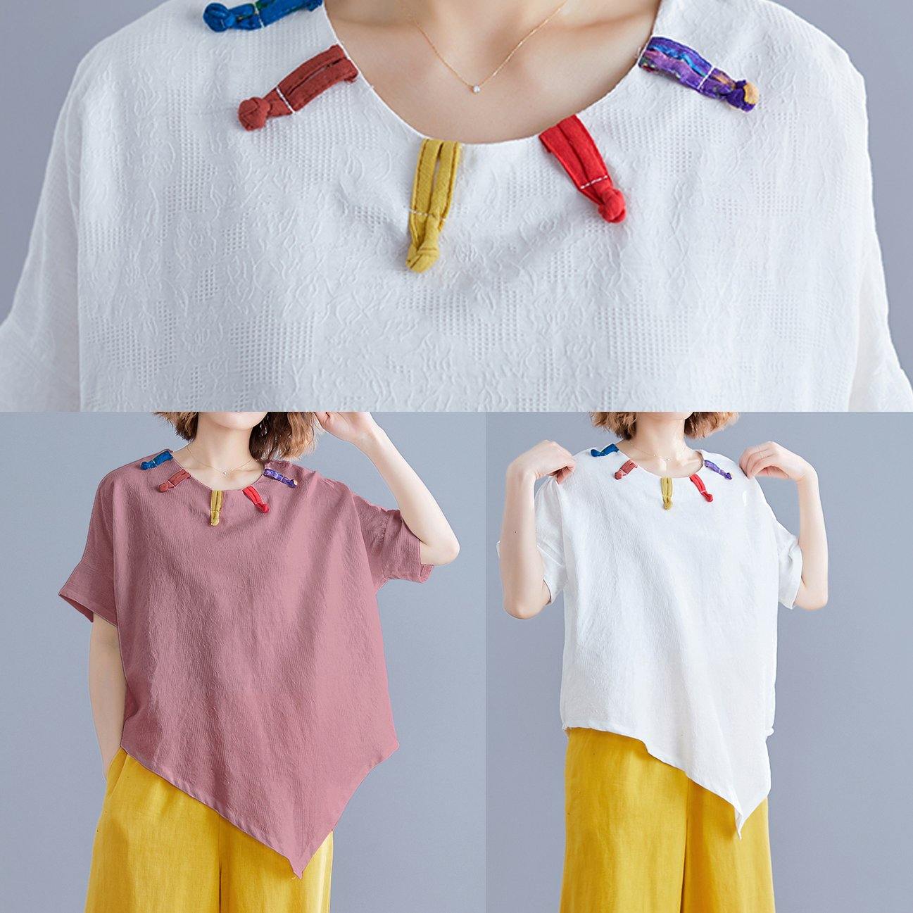 White Linen Clothes Cotton O Neck Asymmetric Summer Top