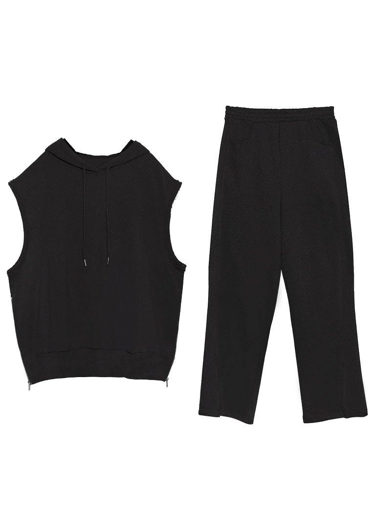 Suit Show Thin Sports Leisure Black Two Piece Set