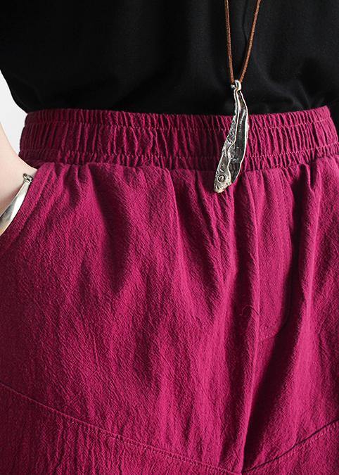 Summer New Loose High Waist Five Points Wide Leg Pants Linen Burgundy Straight Shorts