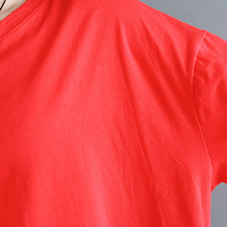 Baggy Red Pure Linen Cotton Blouse Shirts Boutique O Neck Striped Batwing Sleeve Cotton Clothing