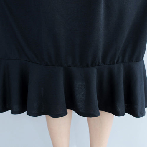 Black Ruffles Cotton Dresses Oversize Long Sleeve Maternity Dress