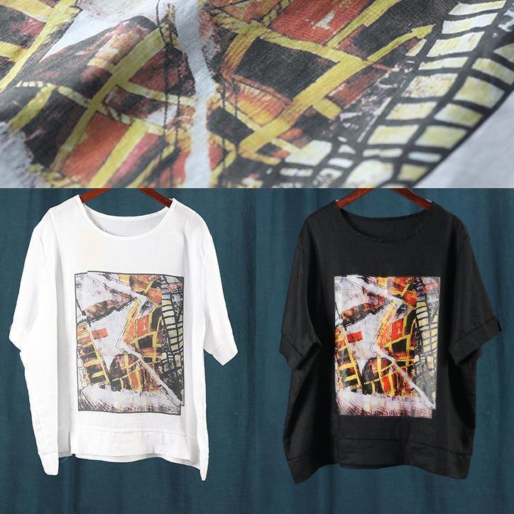 Diy Black Print Crane Tops Inspiration O Neck Patchwork Blouse