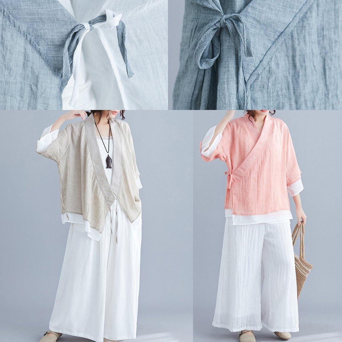 Diy V Neck Half Sleeve Cotton Linen Clothes for Nude Blouses Summer