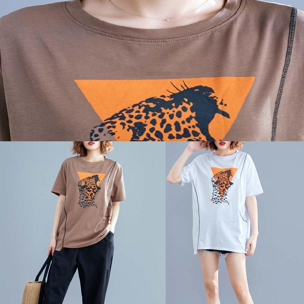Diy White Print Cotton Clothes for O Neck Summer Tops