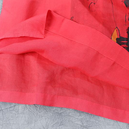 Natural Cotton Linen T Shirt Oversize Summer Short Sleeve Loose Red Shirts