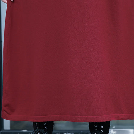 Red Autumn Clothing Stand Collar Traveling Dress Boutique Pockets Baggy Dresses