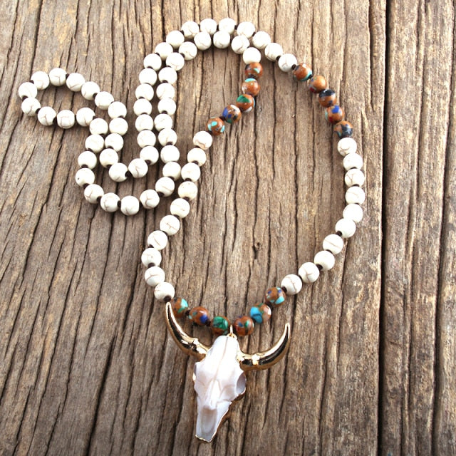 Buffalo Skull Real Stone Necklace
